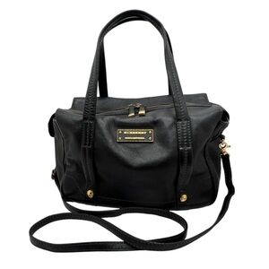 Authentic BURBERRY Black Leather Satchel Crossbody  Bag with Gold Accents